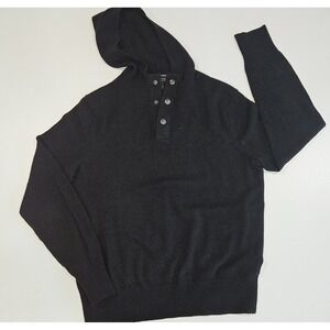 Banana Republic Mens S Merino Wool Heavy Knit Pullover Hoodie Snap Neck Sweater